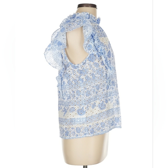 BCBGMAXAZRIA Blue Floral Eyelet Sleeveless Blouse – Size M - Picture 4 of 8